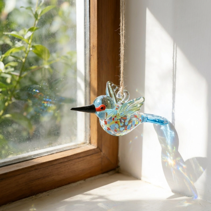 🕊️Hand Blown Glass Bird Ornament – Colorful Glass Bird Suncatcher