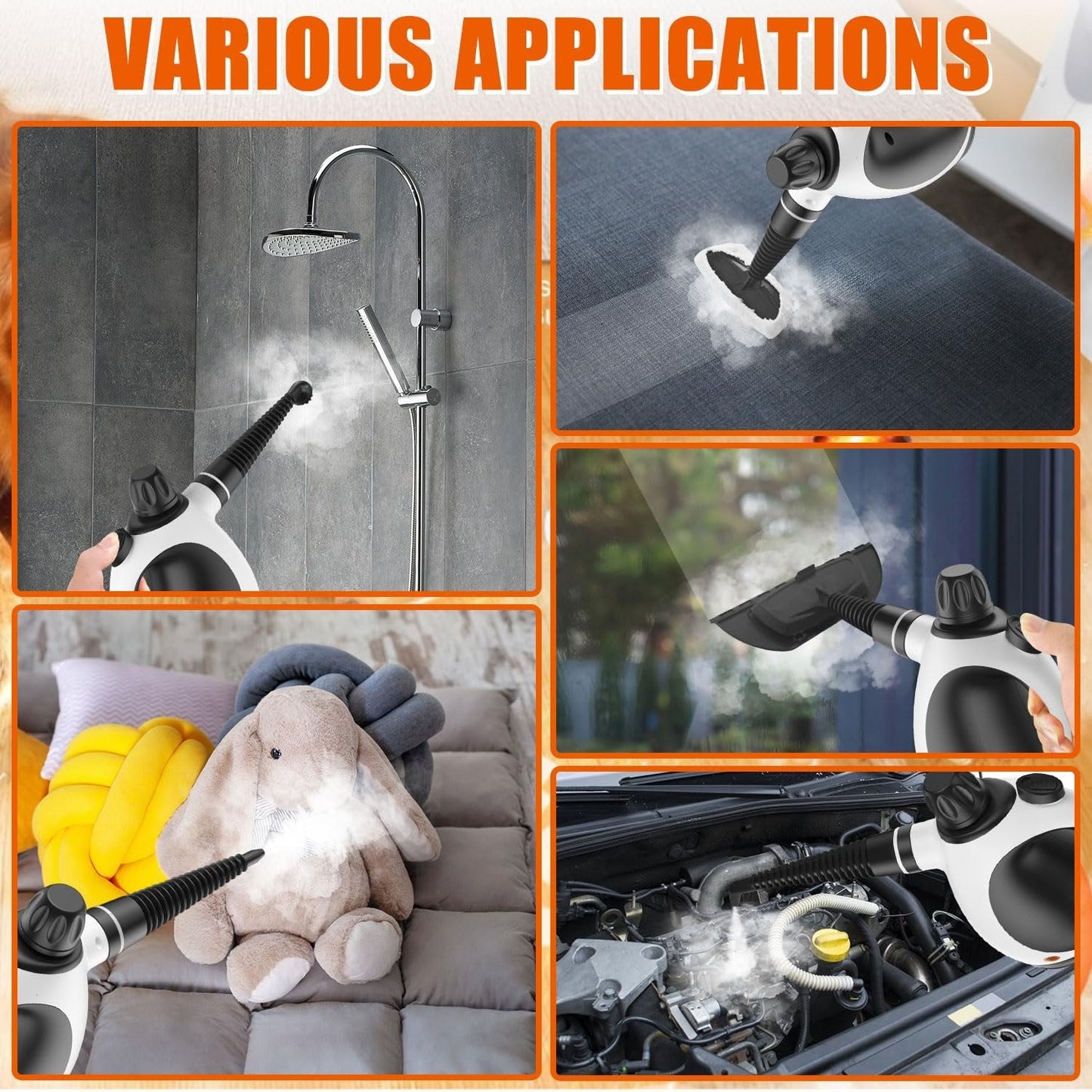 Handheld Pressurized Steam Cleaner | 11-Piece Accessory Set for Home & Car Deep Cleaning