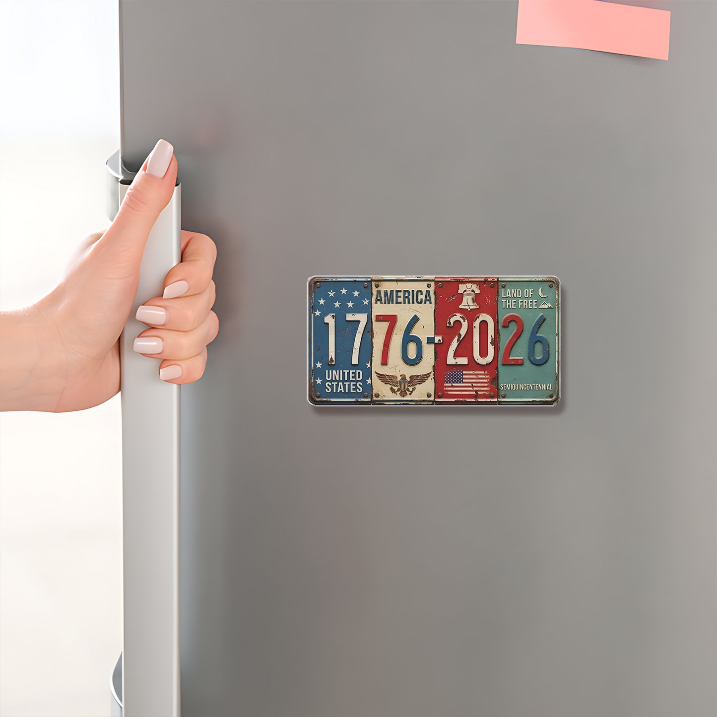 USA 250th Anniversary Fridge Magnet | Rustic License Plate Art 1776-2026 Semiquincentennial Decor 684512