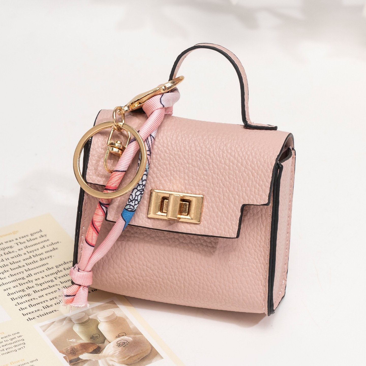 Mini Square Bag Pendant Keychain - High Quality Leather with Colorful Strap