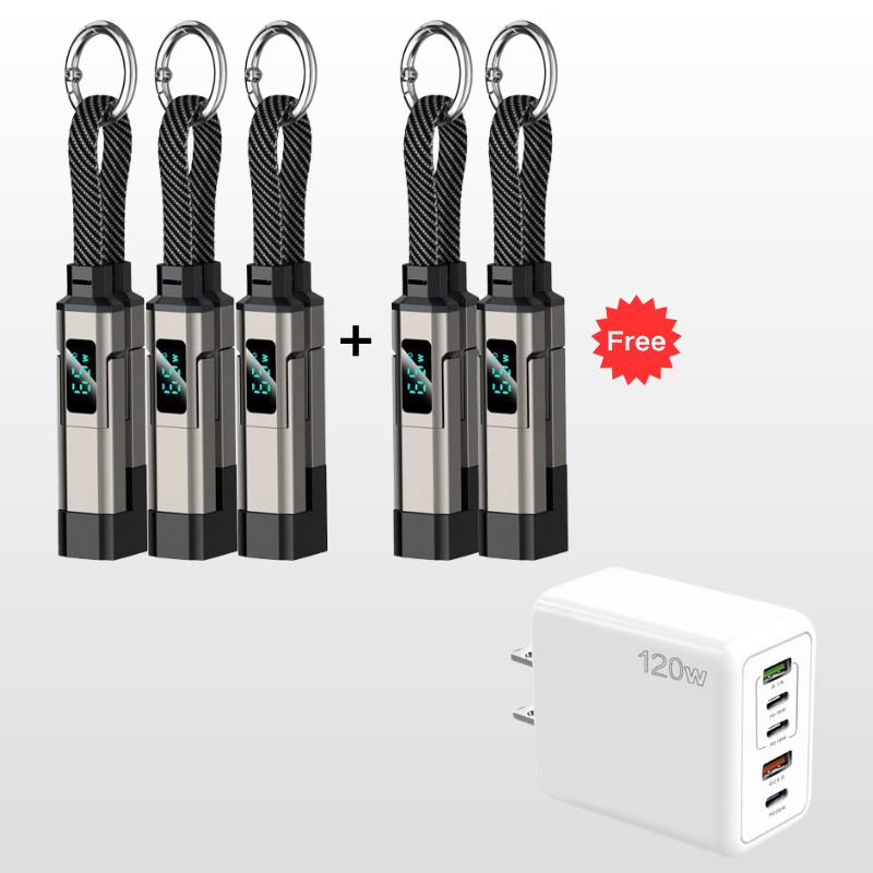 π 4-in-1 Charging Cable with Digital Display & Keychain β Fast-Charging, Kink-Resistant & Compact