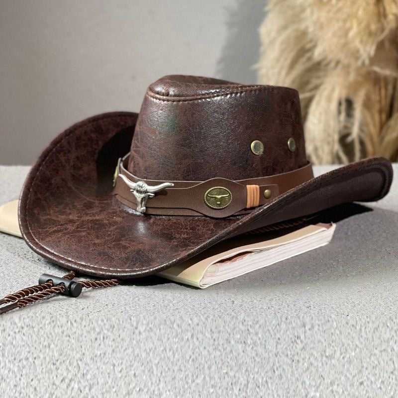 đ„Ranch Hand Authentic Full-Grain Leather Cowboy Hat â Shapeable Brim & Weather-Resistant
