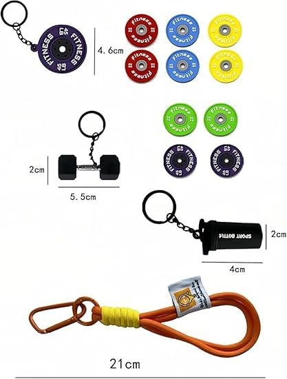 🏋️♀️Fitness Keychain Set, MSilicone Dumbbell Kettlebell Weight Plate Keychains