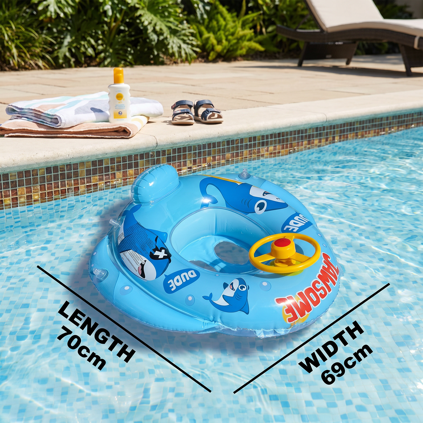 Baby Shark Pool Float with Steering Wheel for Toddlers