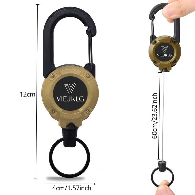 🏆Keychain with retractable carabiner 🎣 – 65 cm steel lanyard, sturdy badge holder, lightweight EDC accessory for keys, ID cards, and outdoor use