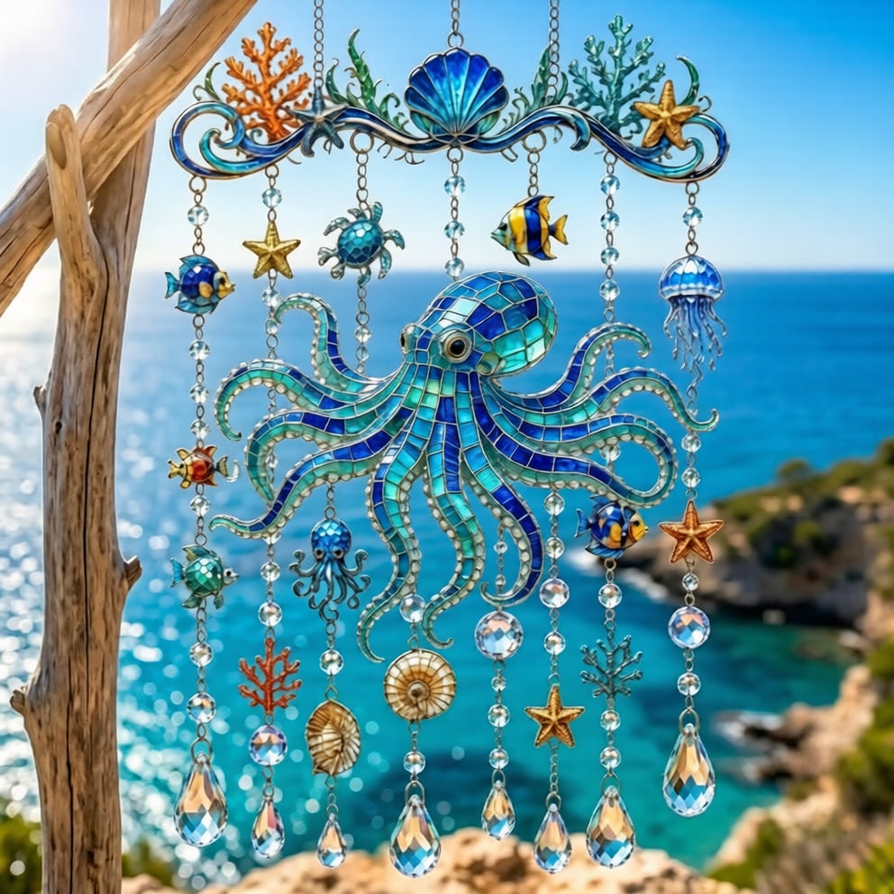 π Ocean-Themed Crystal Wind Chime β Bring the Ocean Glow to Your Garden