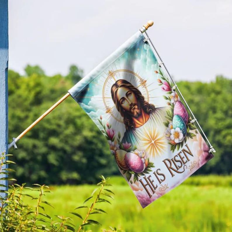 He Is Risen Jesus Garden Flag - Religious Savior Portrait Yard Banner
