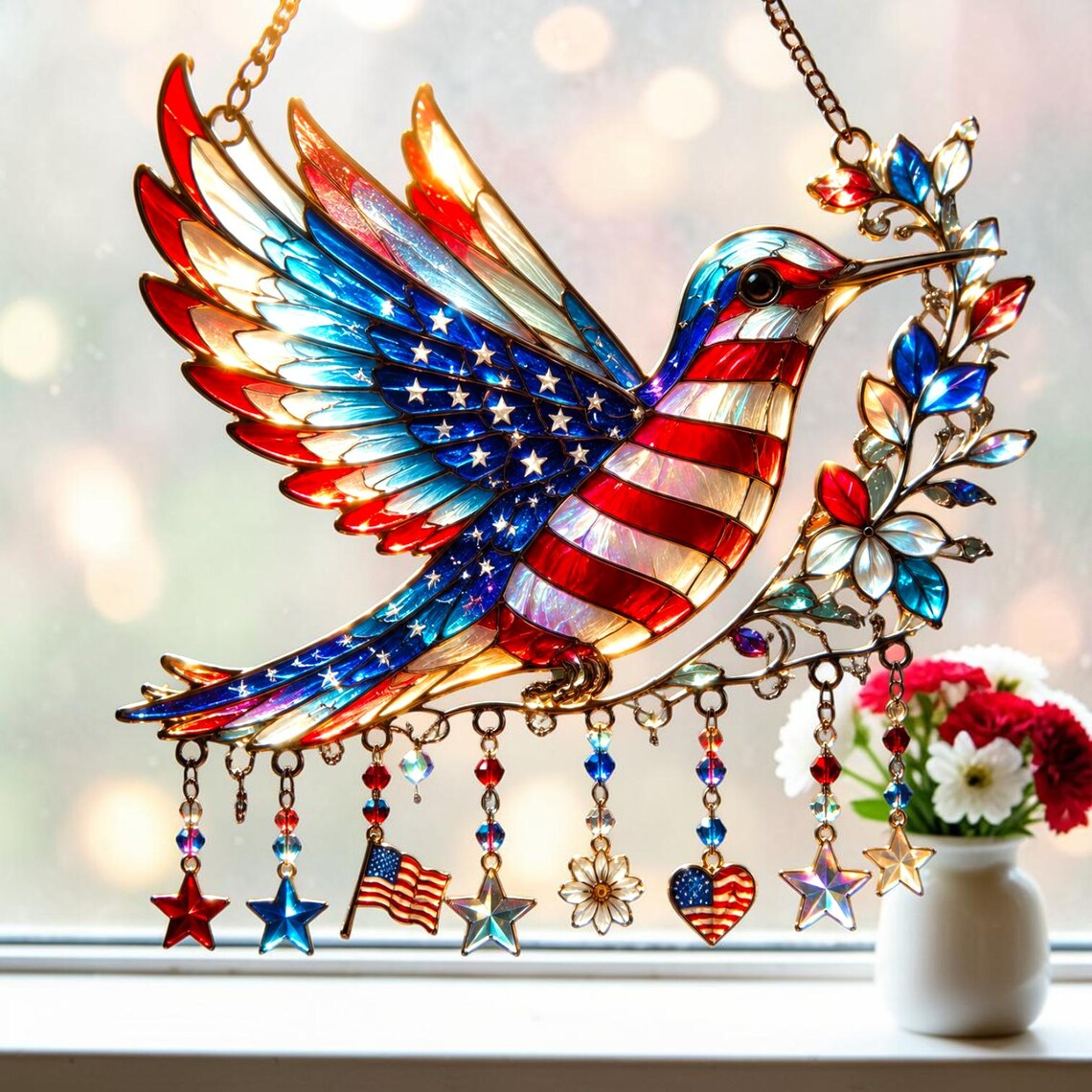 🐦Patriotic Hummingbird - Suncatcher With Charm - 250th Anniversary Gift