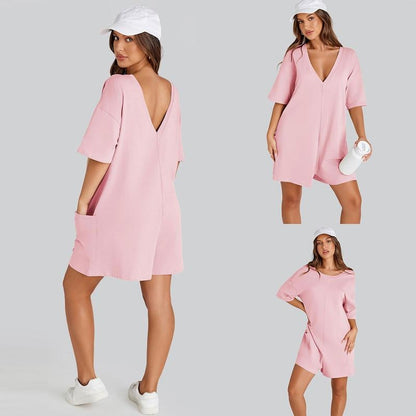 Women's Oversized Athletic Jumpsuit Casual Romper Overall Workout Tee Hot Short Romper