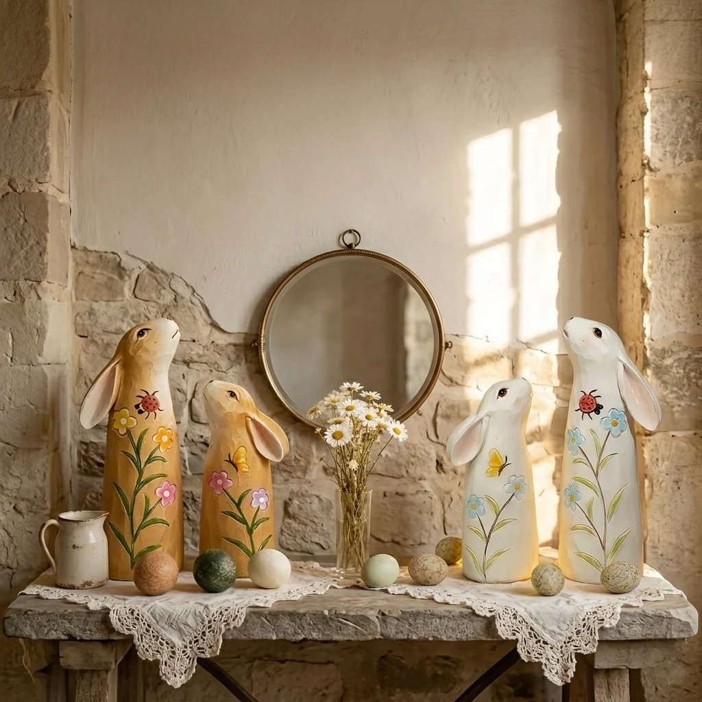 Hand-Painted Spring Bunny Figurines