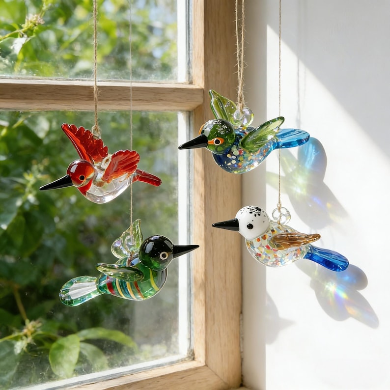 🕊️Hand Blown Glass Bird Ornament – Colorful Glass Bird Suncatcher