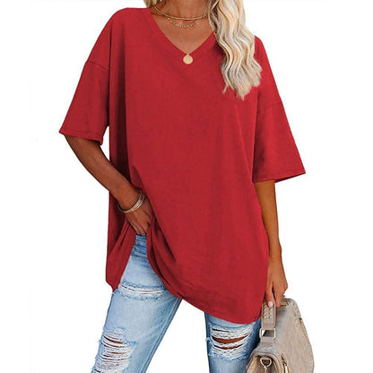 👚 Women's Plus Size V Neck T Shirts Summer Half Sleeve Tees Casual Loose Fit Cotton Tunic Tops 💖