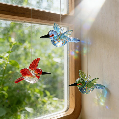 🕊️Hand Blown Glass Bird Ornament – Colorful Glass Bird Suncatcher
