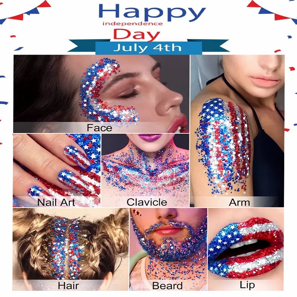 🔥🦅4th of July Glitter Stick✨🔔Red, White & Blue Body & Hair Sparkle