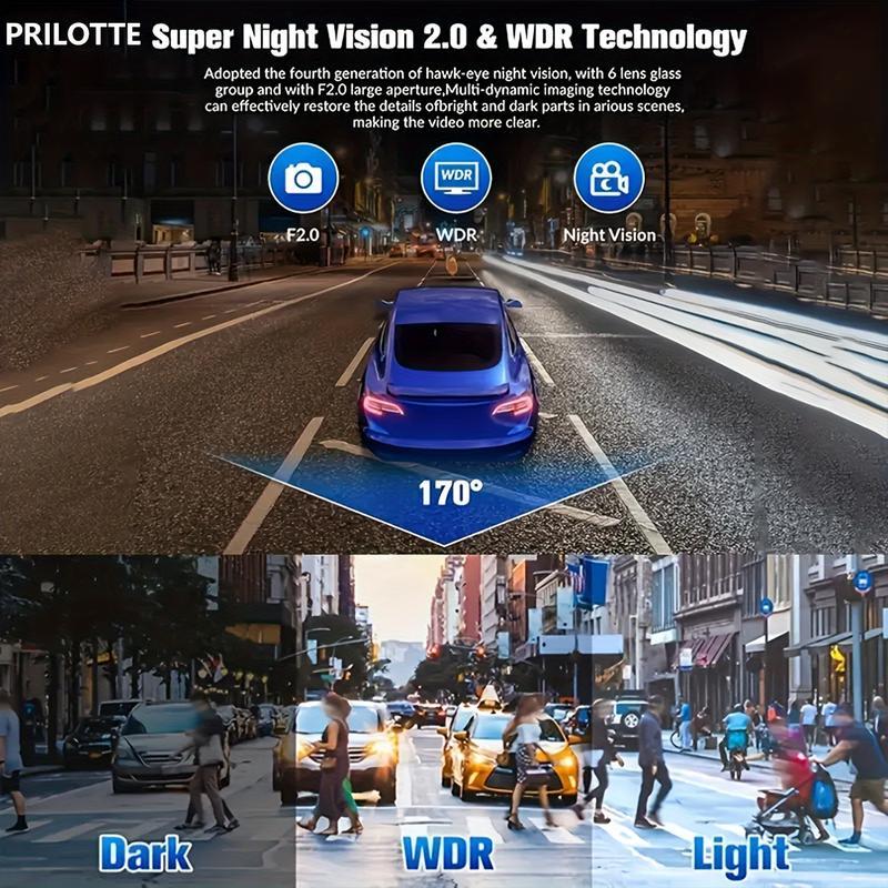 HD 1080P Dashcam with Three Lenses, Loop Recording and 3.5-inch IPS Screen