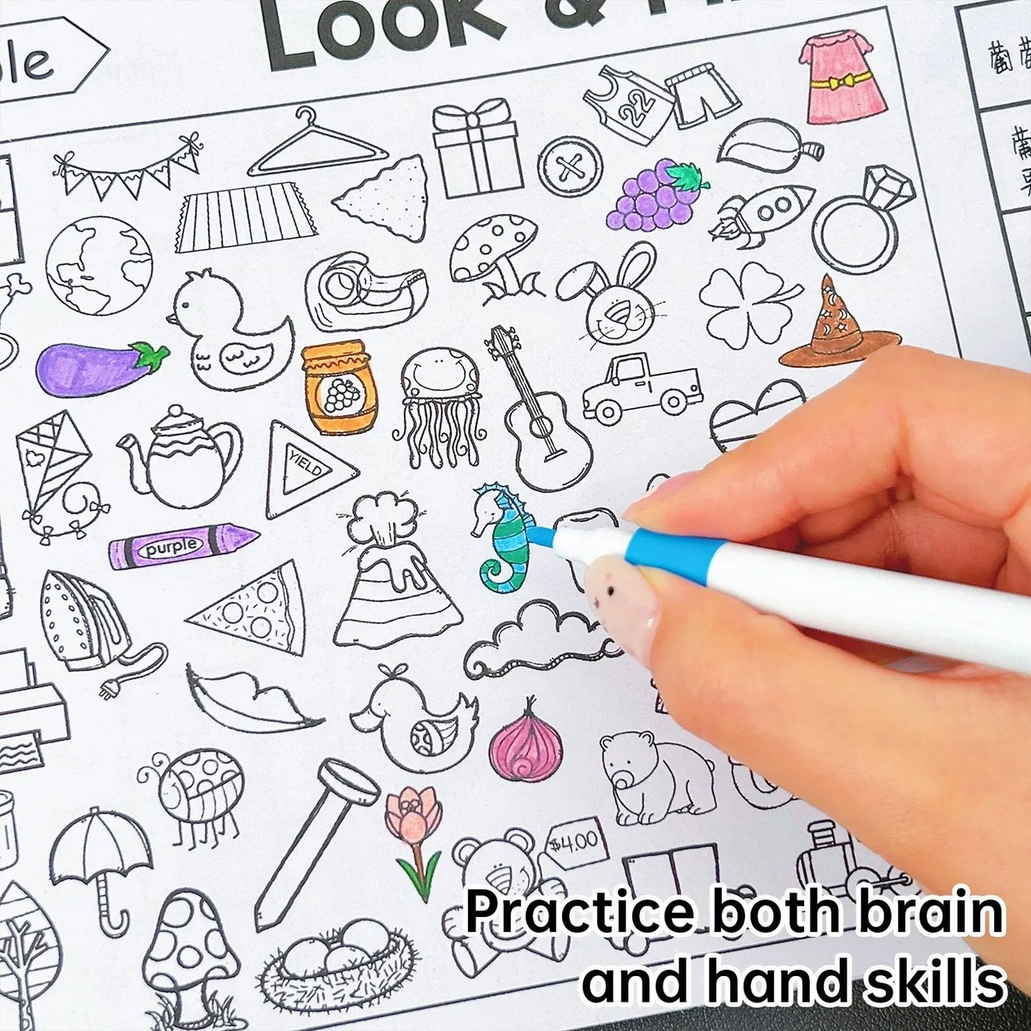 ✍️🧠Interactive Look & Find Coloring Book - ✨Ages 3+, 1000+ Pictures, Preschool Learning & Family Fun