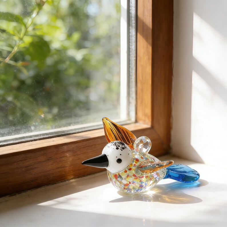 🕊️Hand Blown Glass Bird Ornament – Colorful Glass Bird Suncatcher