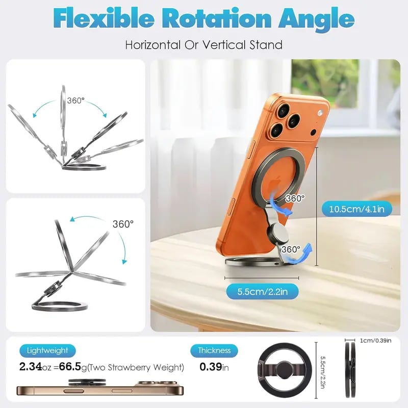 MAGNETIC RING - 2-in-1 Phone Stand & Fidget Spinner Combo, Dual Magnetic Ring Stand, Foldable, 360° Rotation