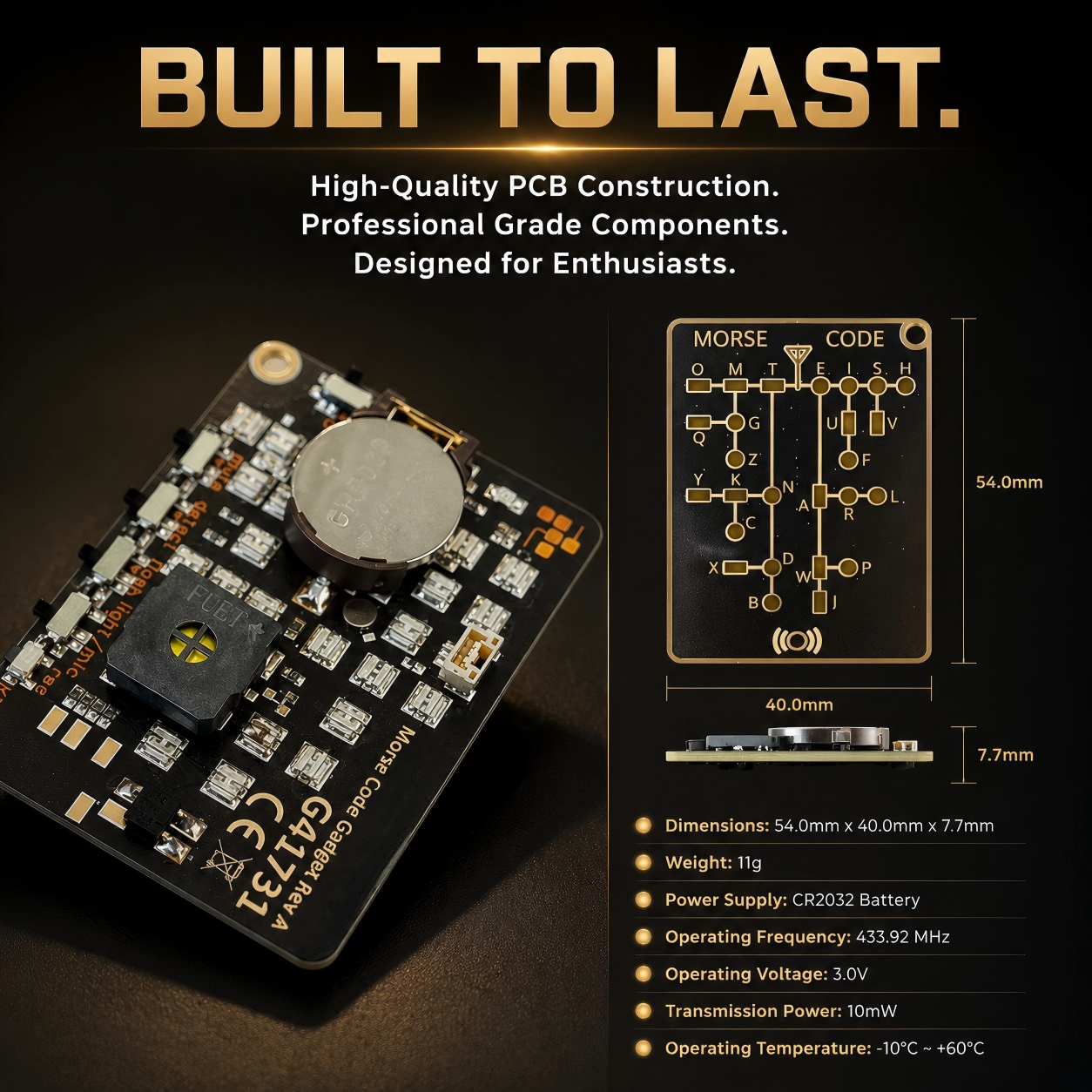 📟 Morse Code Trainer Card Pro (LED Edition)