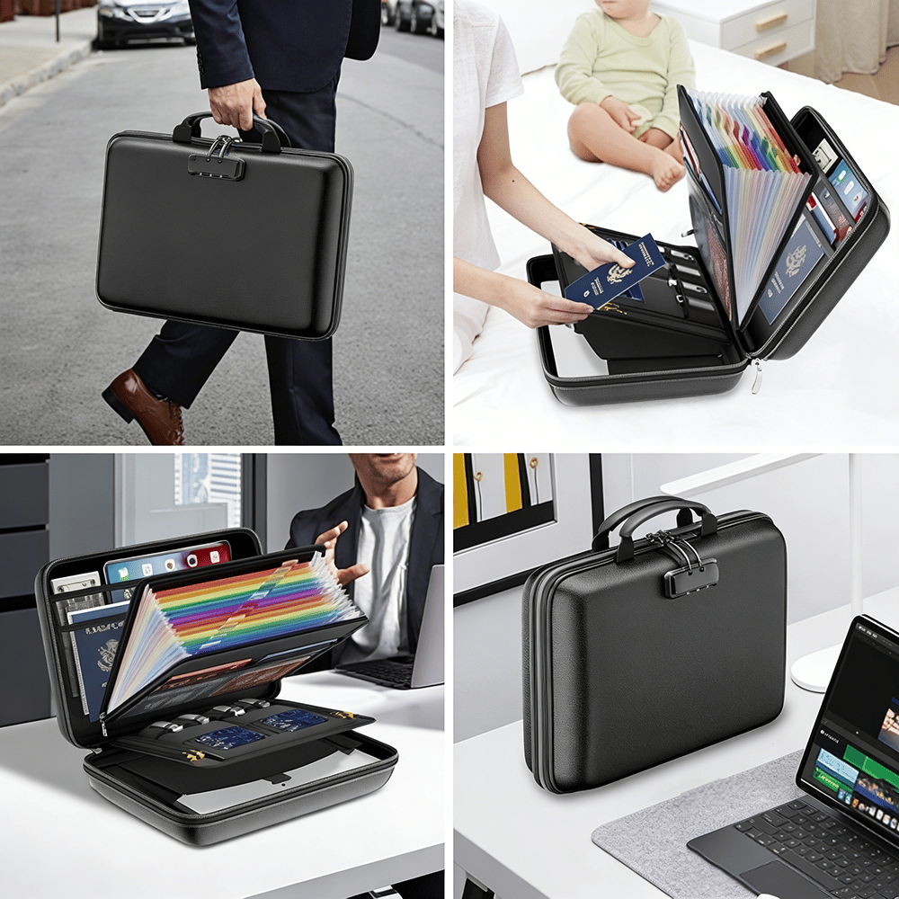 Hard-Shell Fireproof & Waterproof Document Organizer with Lock