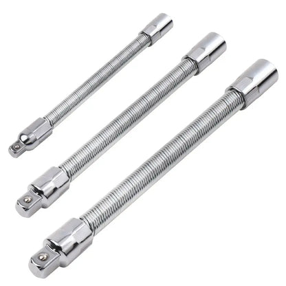 Flexible Socket Extension Bar Set – Bendable Ratchet Wrench Extensions for Tight Spaces, CR-V Steel Automotive Repair Tool Kit