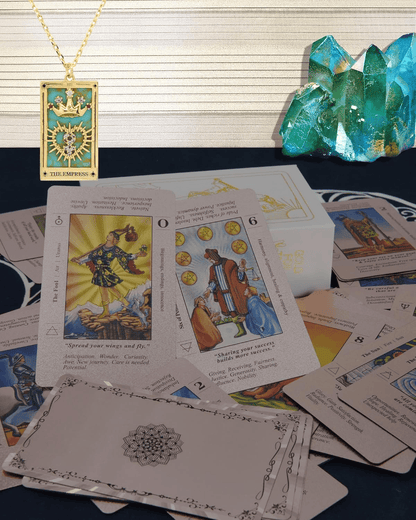 Witchy Cauldron Rose Gold Tarot Cards with Guide Book Waterproof Wrinkle Resistant Foil Tarot Deck for Beginners Includes Chakras Planets Zodiac Signs Elements & Affirmations