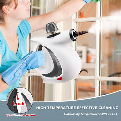 Handheld Pressurized Steam Cleaner | 11-Piece Accessory Set for Home & Car Deep Cleaning