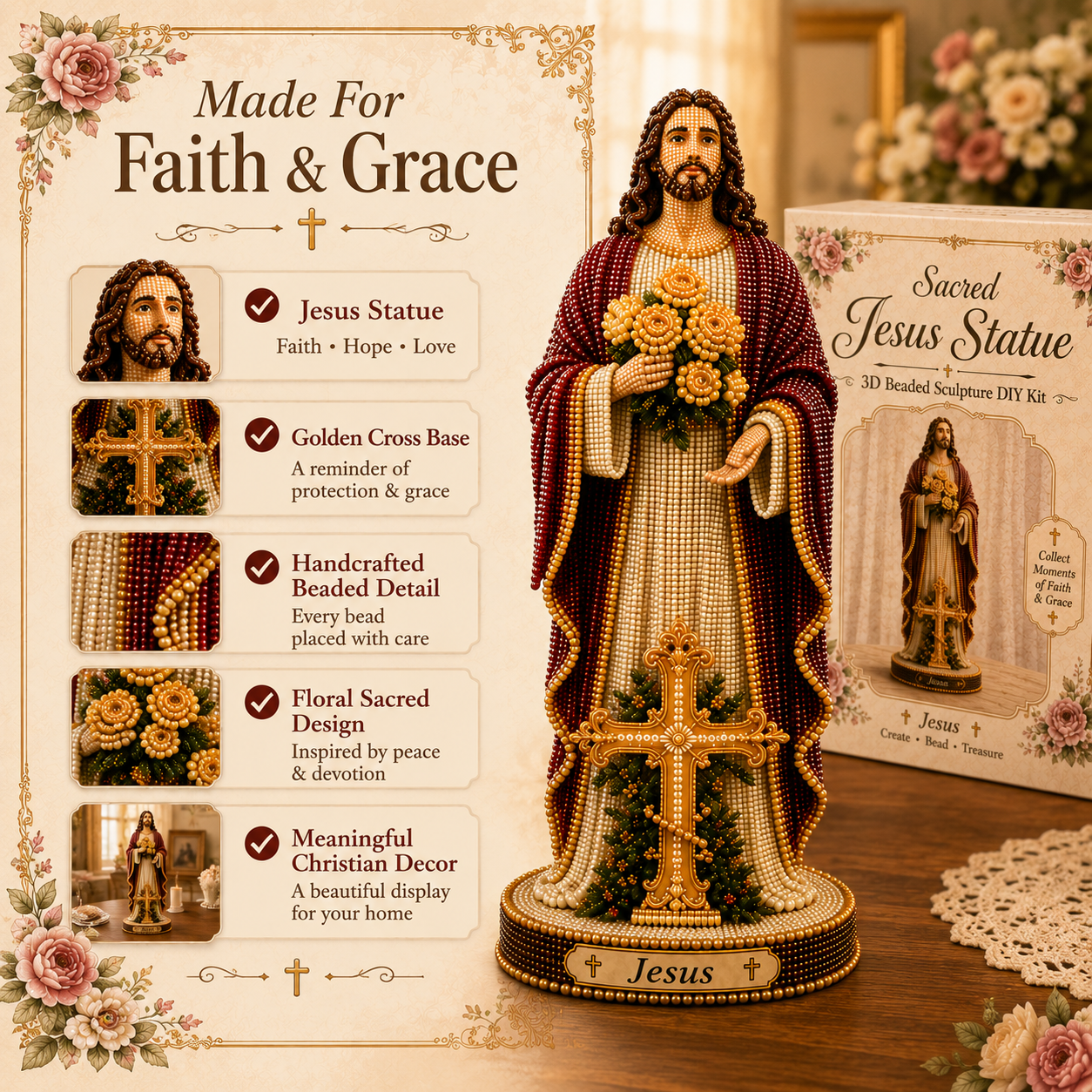 ✝️Sacred Jesus Statue 3D Beaded DIY Kit💕