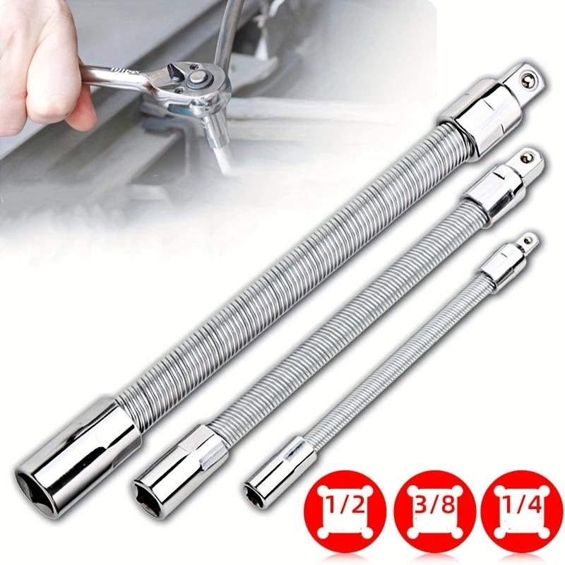 Flexible Socket Extension Bar Set – Bendable Ratchet Wrench Extensions for Tight Spaces, CR-V Steel Automotive Repair Tool Kit