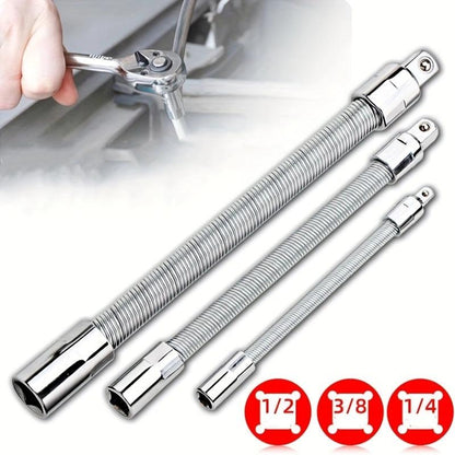 Flexible Socket Extension Bar Set – Bendable Ratchet Wrench Extensions for Tight Spaces, CR-V Steel Automotive Repair Tool Kit
