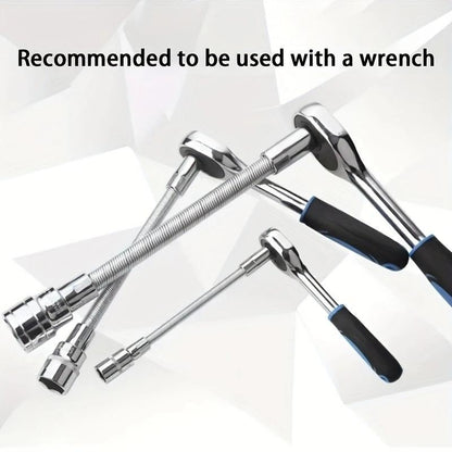 Flexible Socket Extension Bar Set – Bendable Ratchet Wrench Extensions for Tight Spaces, CR-V Steel Automotive Repair Tool Kit