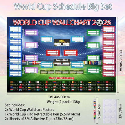 ⚽ 🏆 Ultimate 2026 Soccer Fan Wall Chart Kit – Group Stage & Knockout Posters (23.6” x 35.4”), Marker Pen & Mounting Strips Included