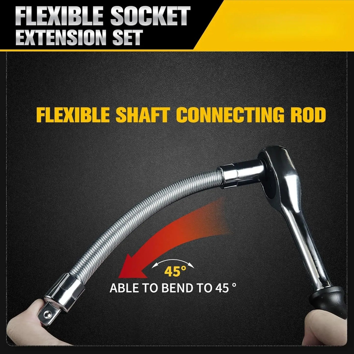 Flexible Socket Extension Bar Set – Bendable Ratchet Wrench Extensions for Tight Spaces, CR-V Steel Automotive Repair Tool Kit