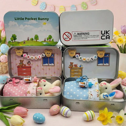 Bunny Easter Plush mummy and baby bunnies in Pocket Tin: role play sibling Gift, Easter gift