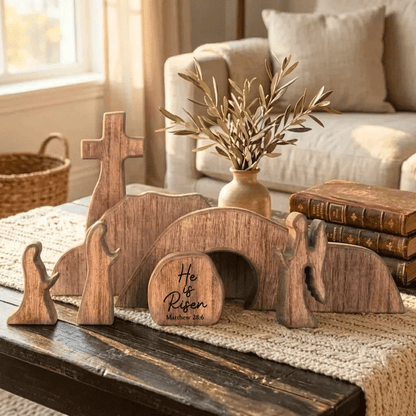 ✨Wooden Resurrection Scene - Jesus Empty Tomb & Cross Easter Decor Set