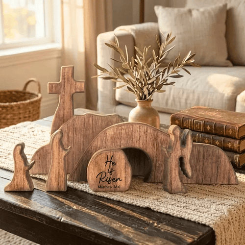 ✨Wooden Resurrection Scene - Jesus Empty Tomb & Cross Easter Decor Set