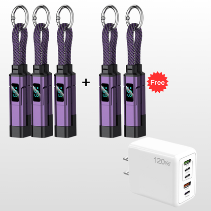 🔌 4-in-1 Charging Cable with Digital Display & Keychain – Fast-Charging, Kink-Resistant & Compact
