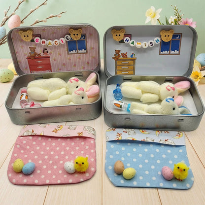 Bunny Easter Plush mummy and baby bunnies in Pocket Tin: role play sibling Gift, Easter gift