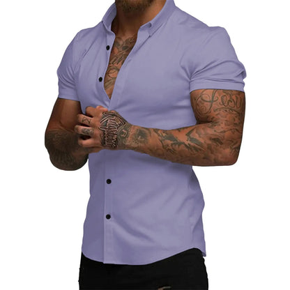 Mens Muscle Fit Dress Shirts Casual Button Down Shirt Short Sleeve Wrinkle-Free Shirts