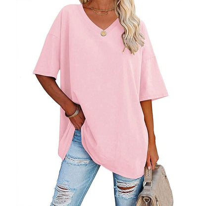 👚 Women's Plus Size V Neck T Shirts Summer Half Sleeve Tees Casual Loose Fit Cotton Tunic Tops 💖