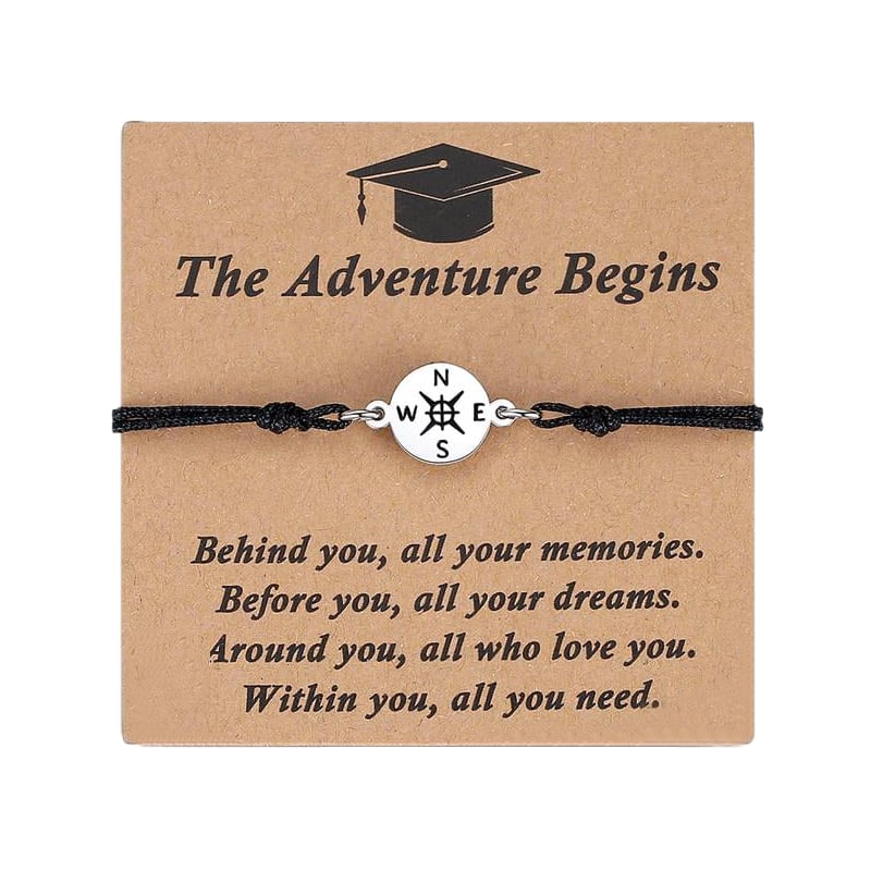 Graduation Compass Bracelet for Class of 2026 – Inspirational Gift for Her Him, High School College 8th Grade Graduate, Stainless Steel with Heartfelt Card & Graduation Cap Box