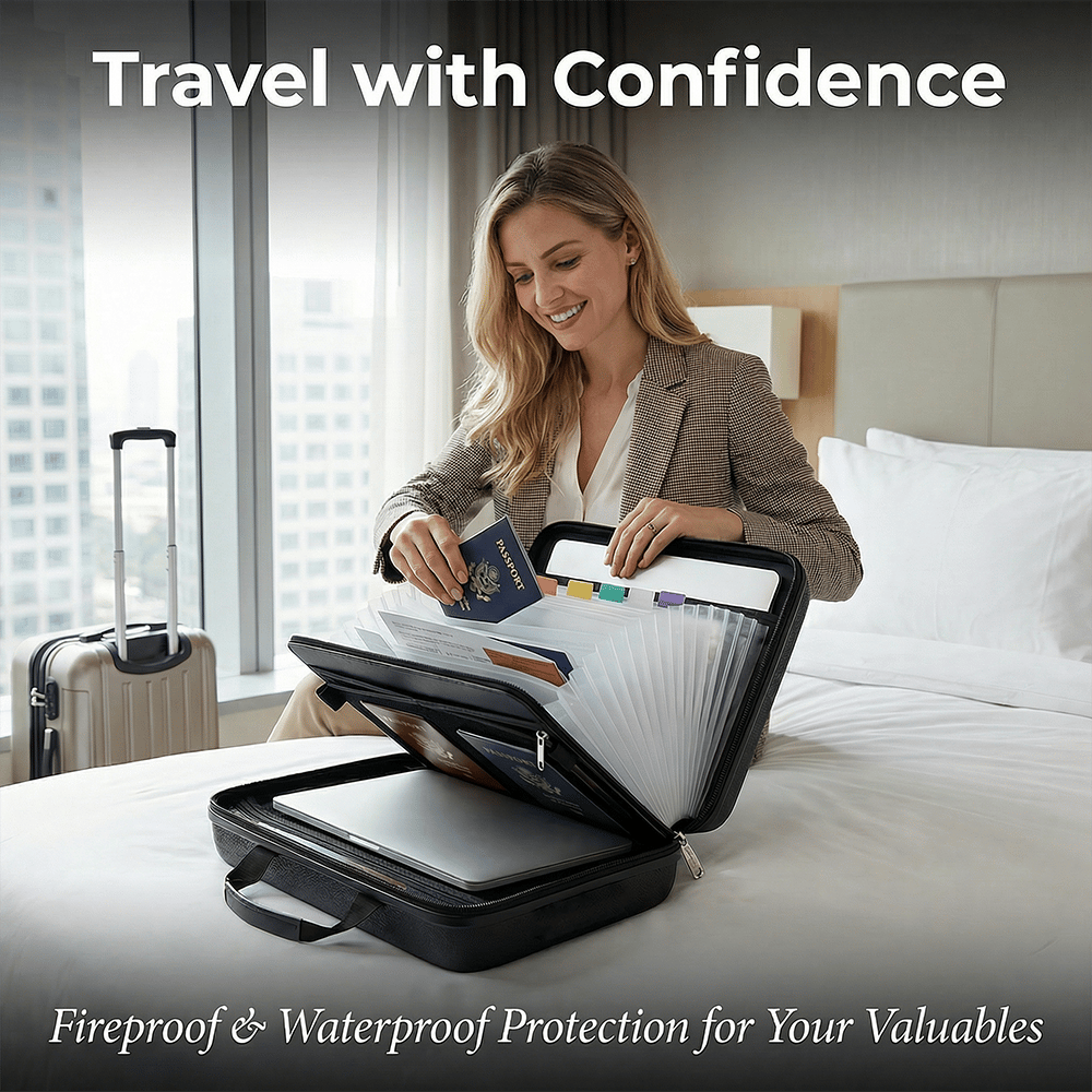 Hard-Shell Fireproof & Waterproof Document Organizer with Lock