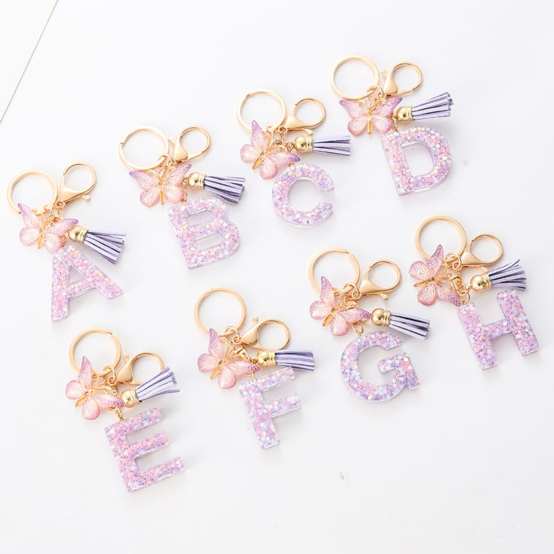 🔥Butterfly Letter Keychain Tassel Design Vibrant Durable Lightweight Gift(2 pcs)