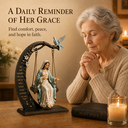 🔥Last Day Promotion! ✝️ Blessed Mary Cradle Swing Ornament – Luke 1:46–47 Faith Table Decor | Holy Virgin Prayer Sculpture with Dove & Crescent Arch Home Decoration