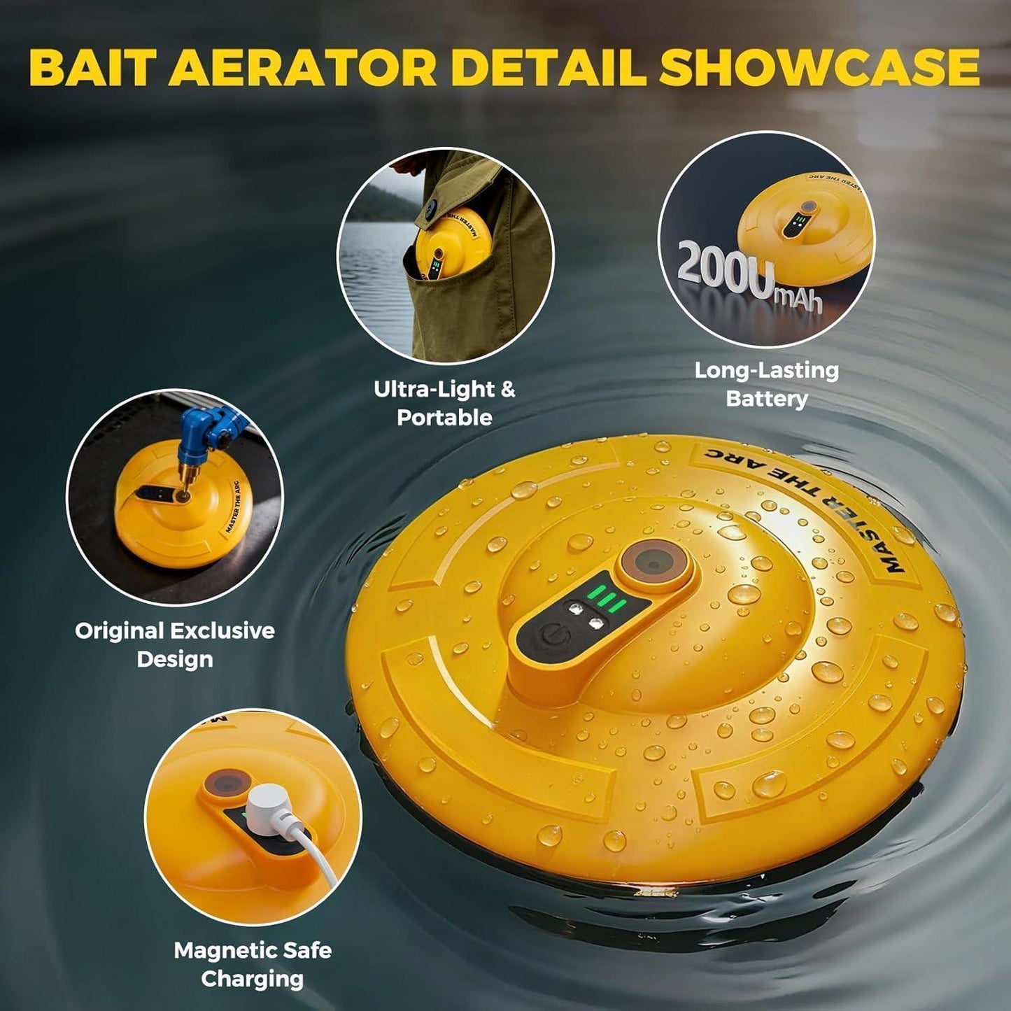 IPX7 Floating & Rechargeable Bait Bucket Aerator