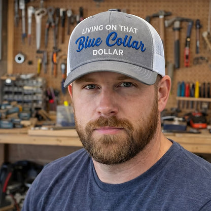 🛠️🧢Blue Collar Dollar Trucker Hat – Proud Workwear Cap
