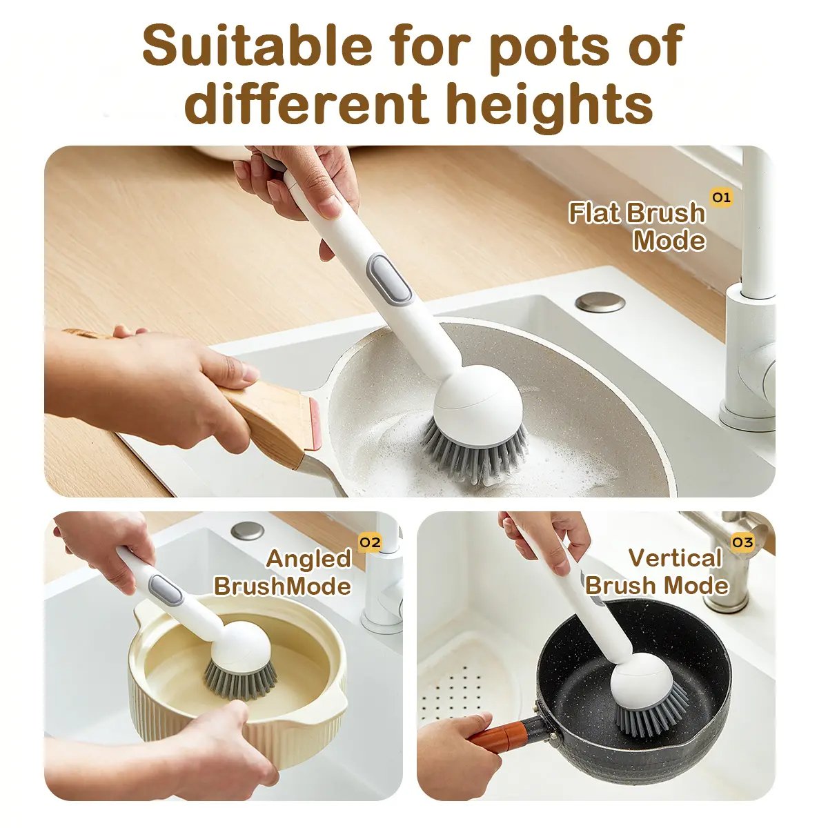 🥣Kitchen Essentials🍽️6-in-1 Dish Brush with Detergent Dispenser 360° Rotating Scrubber