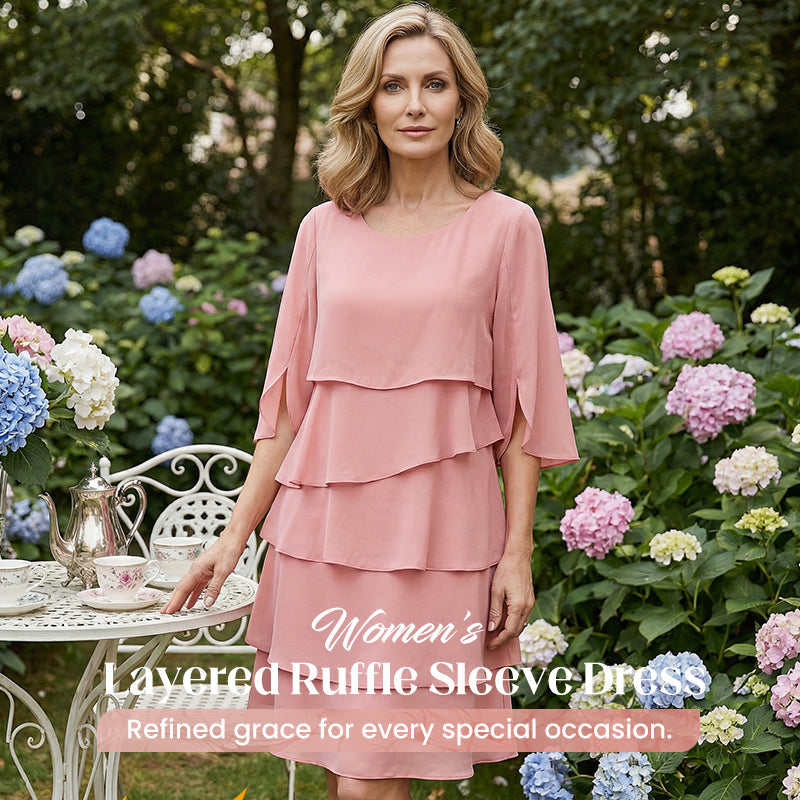 Women's Elegant Layered Ruffle Sleeve Dress – Effortless Style for Every Occasion 💃