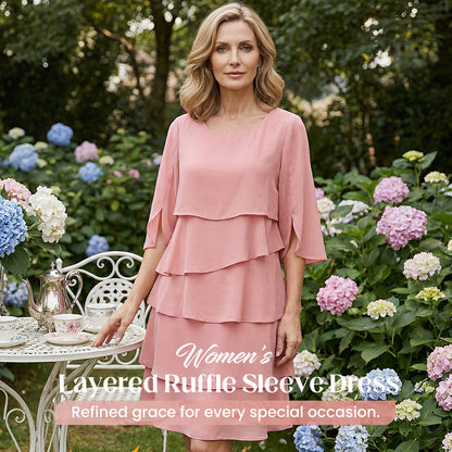 Women's Elegant Layered Ruffle Sleeve Dress – Effortless Style for Every Occasion 💃