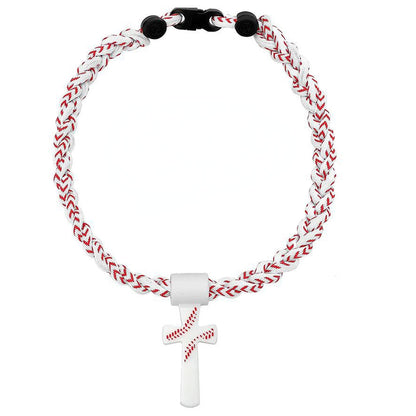 ✝️⚾Triple-Rope Tornado Baseball Necklace – Cross Charm Pendant with "I CAN DO ALL THINGS PHL4:13"